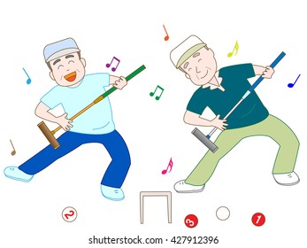 Old men enjoying sports. They play popular gate ball in Japan.Gate ball is a sport for the elderly person born in Japan.
