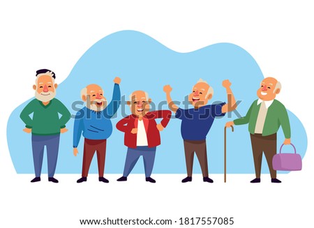 old men group active seniors characters vector illustration design