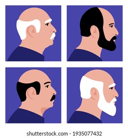 Old men. Portrait of different elder men - bald, with a beard, gray hair, mustache. Four different older men.