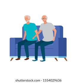 old men seated in sofa avatar character vector illustration design