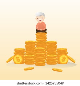 Old men sitting in yoga pose. Old man in meditation time. vector, illustration
