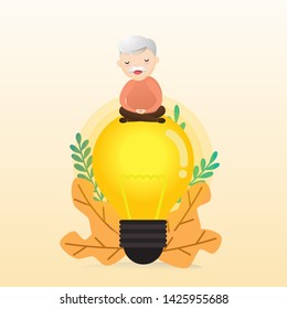 Old men sitting in yoga pose. Old man in meditation time. vector, illustration