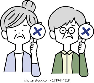 
Old men and women with plates with crosses