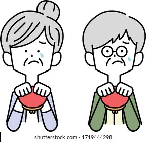 Old men and women sad with a wallet