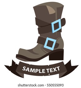 Old men's boots with ribbon banner. Cartoon drawing for gaming mobile applications.