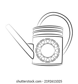 Old metal garden watering can. Gardening tool, agricultural implement used in horticulture and plant cultivation. Care for seedlings. Watering can icon. Sketch, editable linear contour drawing