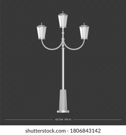 Old metal lantern. Retro lamppost with realistic light. Vector.