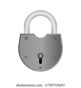 Old metal padlock. Antique padlock is isolated on a white background. Vector.