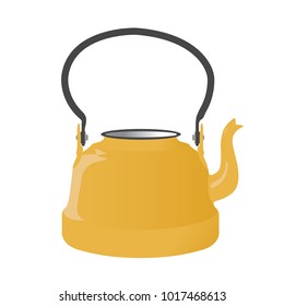 Old metallic kettle with handle on white background