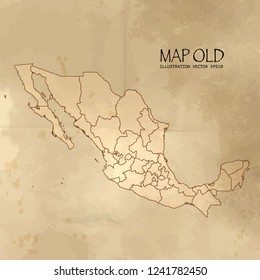 Old mexico map with vintage paper texture vector format. vector eps10
