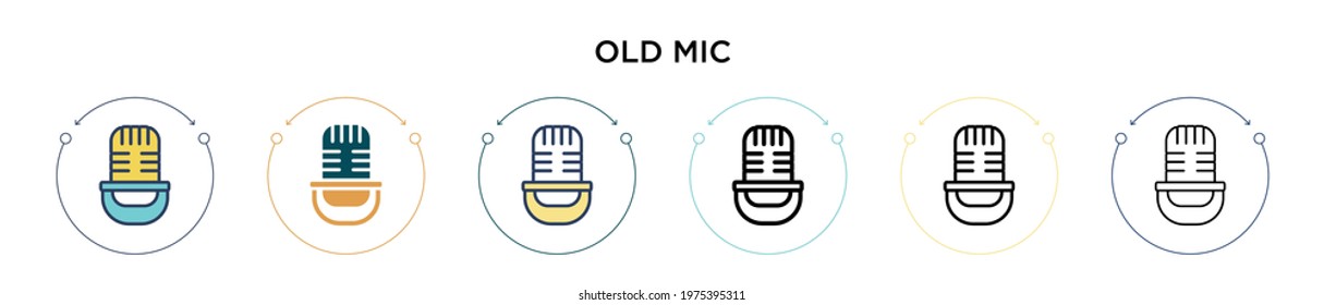 Old mic icon in filled, thin line, outline and stroke style. Vector illustration of two colored and black old mic vector icons designs can be used for mobile, ui, web