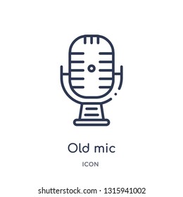 old mic icon from technology outline collection. Thin line old mic icon isolated on white background.
