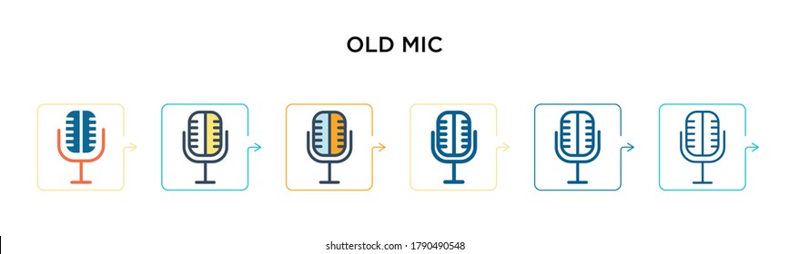 Old mic vector icon in 6 different modern styles. Black, two colored old mic icons designed in filled, outline, line and stroke style. Vector illustration can be used for web, mobile, ui