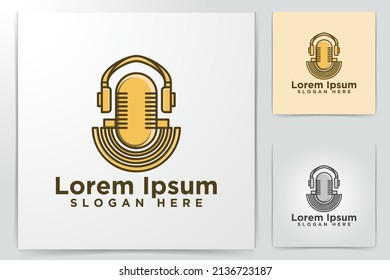 Old Microphone and earphone Logo Designs Vector Illustration