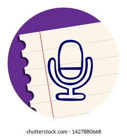 Old Microphone Free Hand Icon on a Notebook Sheet