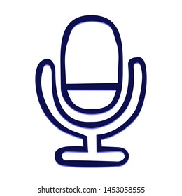 Old Microphone. Hand Drawn Icon with Blue Ballpoint Pen Style.