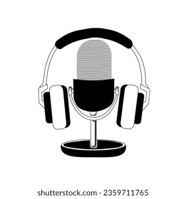 Old Microphone Headphone for podcast logo icon vector