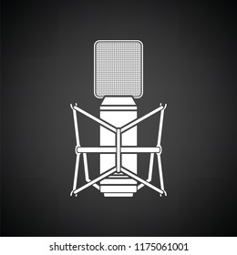 Old microphone icon. Black background with white. Vector illustration.