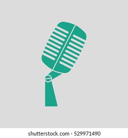 Old microphone icon. Gray background with green. Vector illustration.