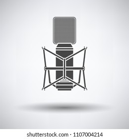 Old microphone icon on gray background, round shadow. Vector illustration.