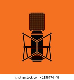 Old microphone icon. Orange background with black. Vector illustration.