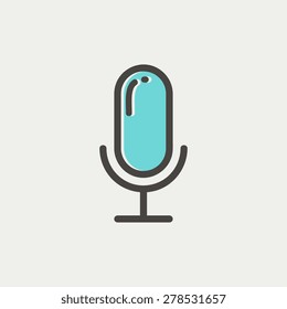 Old microphone icon thin line for web and mobile, modern minimalistic flat design. Vector icon with dark grey outline and offset colour on light grey background.
