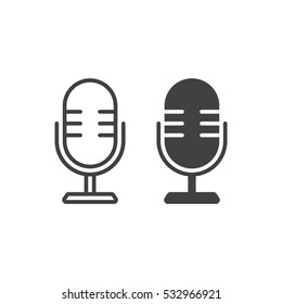 Old microphone line icon, record outline and filled vector sign, linear and full pictogram isolated on white. Symbol,  logo illustration