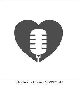 old microphone and love for podcast icon logo