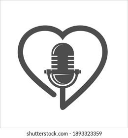 old microphone and love for podcast icon logo