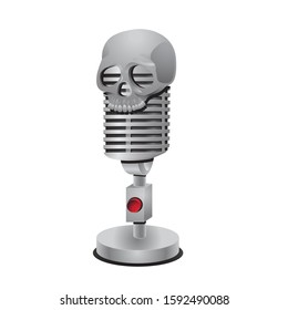 Old microphone and skull isolated on white background. Vector image esp 10