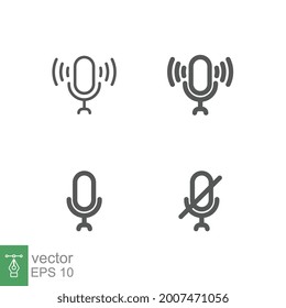 Old Microphone in trendy line style for podcast, record, broadcasting instrument. recording audio technology for music studio in mute and unmute. Vector illustration Design on white background. EPS 10