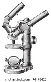 Old microscope / vintage illustrations from Meyers Konversations-Lexikon 1897