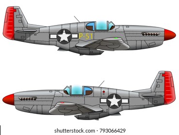 Old Military Aircraft Fighter On White Background, Vector Illustration