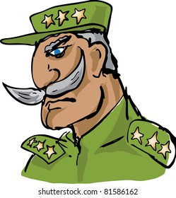 Old military army general officer with impressive mustache, hand-drawn vector illustration