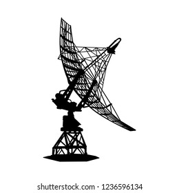 Old Military Radar Silhouette On White. Technology Vector.