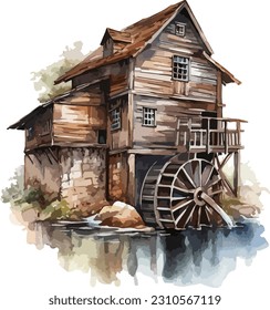 Old mill clipart, isolated vector illustration.