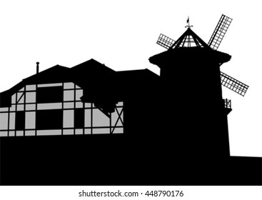 Old mill in Germany on a white background