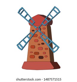 
Old mill isolated. Tower mill. Agricultural construction with a rotating mechanism. Rural construction. Colorful vector illustration in 3D. - Vector graphics