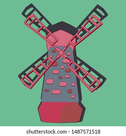 
Old mill isolated. Tower mill. Agricultural construction with a rotating mechanism. Rural construction. Colorful vector illustration in 3D. - Vector graphics