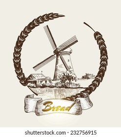 Old Mill. vector sketch. hand drawn illustrations