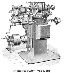 Old milling machine / vintage illustration from Meyers Konversations-Lexikon 1897