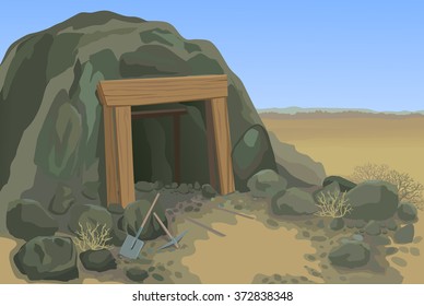 Old mine desert landscape vector illustration