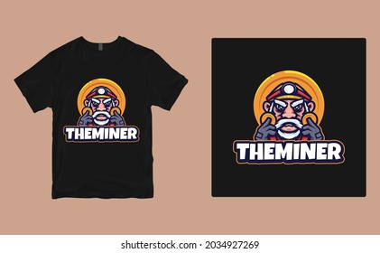 Diseño de camisetas antiguas de MINER. Impresión vectorial, tipografía, afiche, impresión, emblema. Swatches globales.