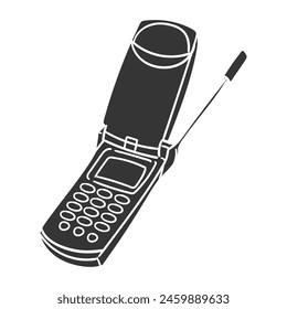 Old Mobil Phone Icon Silhouette Illustration. Retro Technology Vector Graphic Pictogram Symbol Clip Art. Doodle Sketch Black Sign.