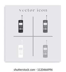 Old mobile phone flat black and white vector icon.