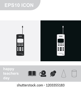Old mobile phone flat black and white vector icon.