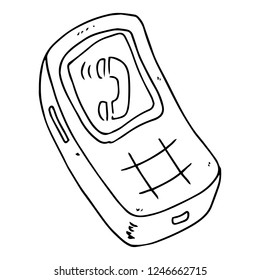 Old mobile phone hand drawn. Vector illustration of a cartoon mobile phone. Icon button mobile phone.