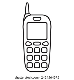 Viejo icono del teléfono móvil de los 90s.Y2k flip phone.Retro phone.Old teléfono celular.Artículos modernos y de moda de los 90s.Botón teléfono móvil.Aislado sobre fondo blanco.Ilustración plana del vector.