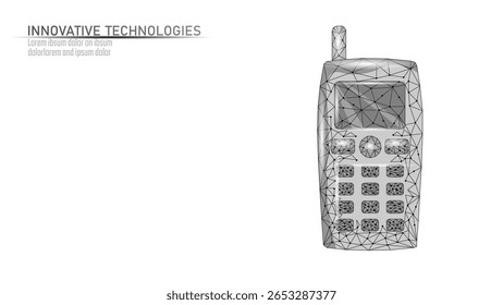 Ilustração antiga do telefone celular. Telefone celular comunicação gadget arte poligonal. Telecomunicações história design nostalgia. Vetor poli baixo de fundo branco