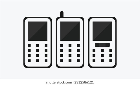 Teléfono móvil antiguo con teclado físico. vector de teléfono aislado en fondo blanco. parodia telefónica. con 3 tipos diferentes. Ilustración del vector